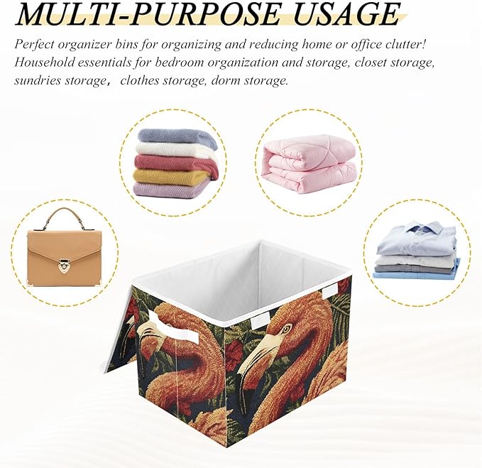 Storage Cube with Lid Art Flamingo Print 16.5×12.6×11.8 IN Collapsible Large Capacity Foldable Storage Basket Bin Organizer