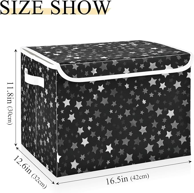 Storage Bins with Lids Storage Containers Box Organizer Bin Basket with Handles for Closet Shelves Clothes Stackable Foldable Decorative Cute Silver and Gray Stars