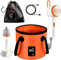 Portable Camping Shower Kit Rechargeable Pump with Carbon Water Purification Digital Display Soft LED Light Folding Bucket for Outdoor Camping Hiking Pet Bath Car Wash