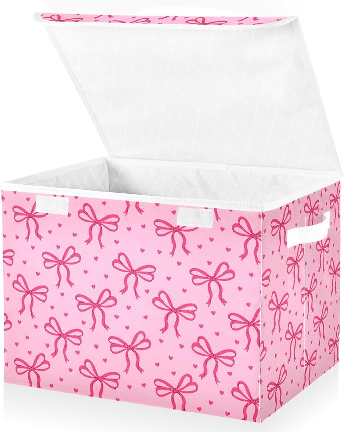 Storage Box Bows Closet Storage Bins with Lids Foldable Oxford Fabric Storage Box for Home Bedroom Closet Office (16.5x12.6x11.8 in)