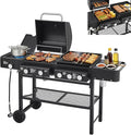 5 Burners Propane Gas Grill and Griddle Combo with Side Burner 3 in 1 Griddle Grill and Porcelain-Enameled Cast Iron Grates 56000 BTU Outdoor Cooking Barbecue Grill Black