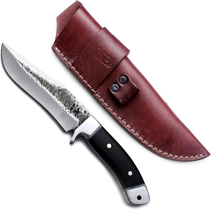 GCS Handmade Micarta Handle D2 Tool Steel Tactical knife Hunting Knife Camp Knife with leather sheath Full tang blade designed for Hunting &amp EDC GCS 240 (B084HMX2DM)