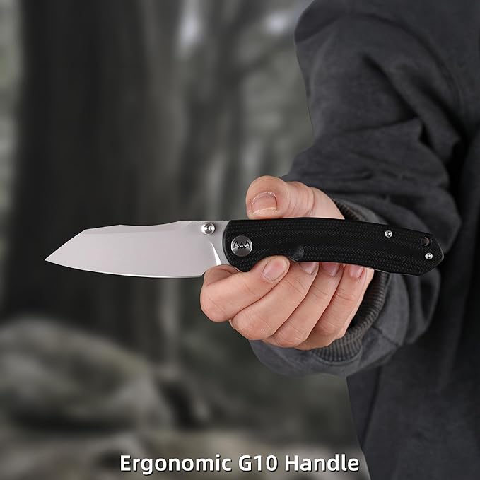 Folding Pocket Knife 3.35 14C28N Blade G10 Handle EDC Knife with Liner Lock Small Pocket Knife with Clip for Men Sharp Camping Hiking Hunting Survival Knives (Silver)