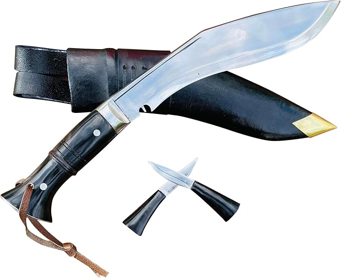 Full Tang Service No 1 Remade Kukri - Khukuri Knife - Traditional Authentic High Carbon Steel Blade - 10.5 Hand Forged Blade in Nepal - Horn Handle - Outdoor Knives