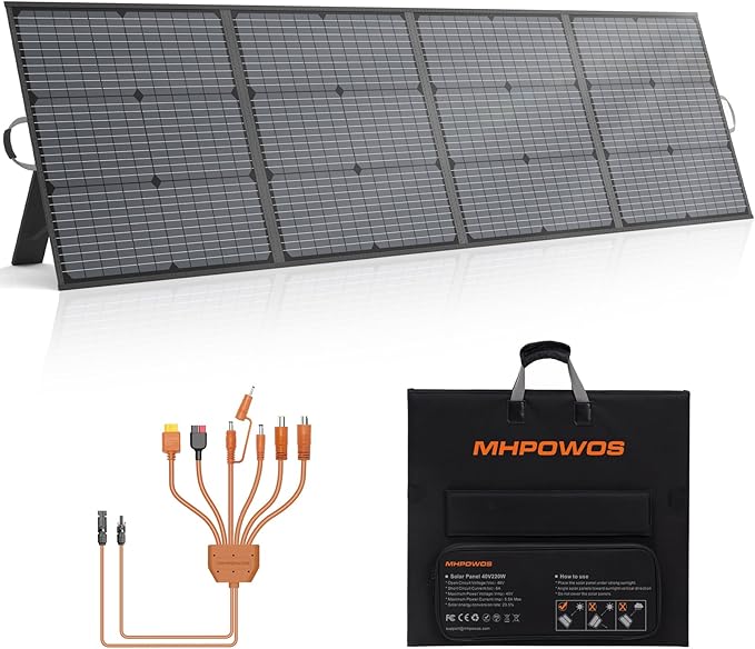 Portable Solar Panel 220W 40V Monocrystalline Foldable Solar Panels Charger Power Backup IP67 Waterproof Durable for Power Station RV Camping Off Grid Fishing