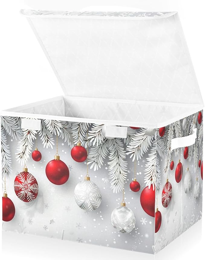 senya Christmas Baskets Collapsible Storage Bins with Lids Christmas Snowflakes Balls Pattern Storage Boxes Clothes Baskets for Organizing B06D22020