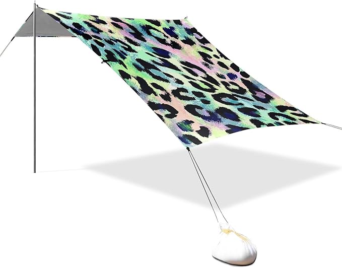 ALAZA Colorful Leopard Cheetah Beach Tent Sun Shelter UPF50+ Protection Beach Shade Canopy w/ 4 Sandbags for Outdoor Camping Fishing Backyard Fun Picnic 10x9 ft