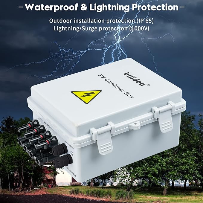 Solar Combiner Box Briidea 4-String PV Combiner Box with 10A Circuit Breakers &amp Lightning Arrester IP65 Waterproof for On-Grid &amp Off-Grid Solar Panel Systems