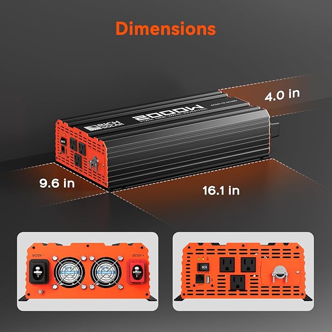 RICH SOLAR 2000 Watt 24 Volt Industrial Pure Sine Wave Inverter 24V DC to 120V AC Converter for RV Trailer Marine Off Grid Home
