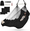 Outerman Hammock Chair Hanging Chair with 3 Cushions and Foot Rest Support Sturdy Metal Spreader Bar Max 500Lbs Swing Chair for Bedroom Indoor &amp Outdoor Patio Porch or Tree（Black）…
