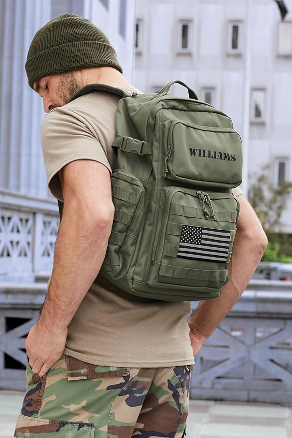 Personalized Tactical Backpack Range Bag Loop Panel for Badges and Patches Military Bag Monogrammed Name Coyote Brown