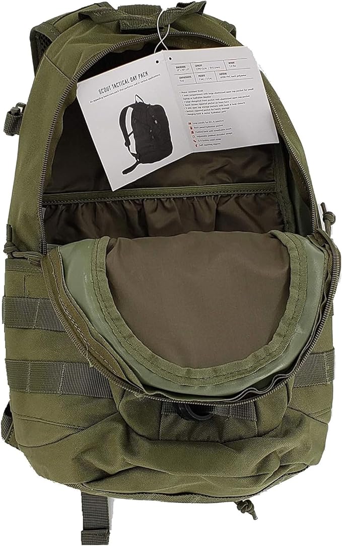 FOX OUTDOOR PRODUCTS Scout MOLLE Day Pack | Compact 20L Tactical Backpack with Hydration Sleeve for EDC Hiking &amp Outdoor Use Olive Drab