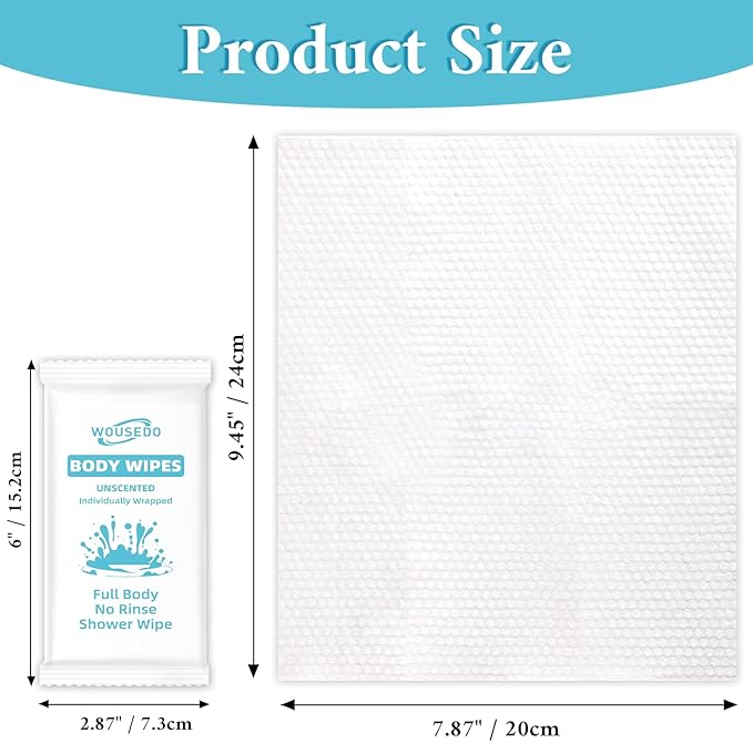300 Pcs Ultra Thick Soft Large Body Wipes Individually Wrapped(7.87 x 9.45)Shower Wipes for Adults Bathing No RinsePersonal Cleansing Wipes for Travel GymBulk Deodorant for Homeless(White)