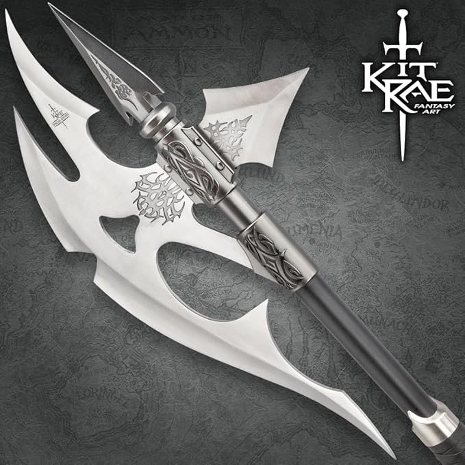 Kit Rae Black Legion War Axe - Special Edition | 19 1/2 420 Stainless Steel Blade | Leather-Wrapped Grip | Solid Metal Fittings with Back Spike | Includes Art Print &amp Certificate | 36 Overall