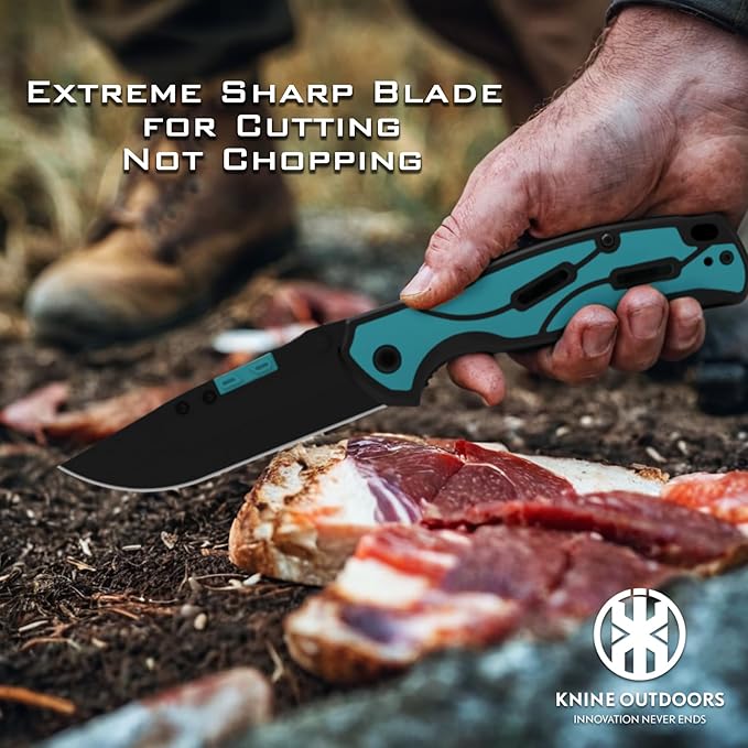 KNINE OUTDOORS Hunting Pocket Knife with Replaceable Blades and Clip Skinning and EDC for Deer Hunting With 9 Blades (Blue)