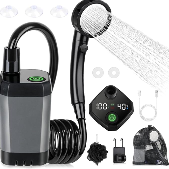 Portable Shower for Camping 6000mAh Rechargeable Camping Shower with Intelligent Digital Display 3 Spray Modes Outdoor Camp Pump Camping Shower Pump for Hiking Travel Car Pet Grey6000mAh