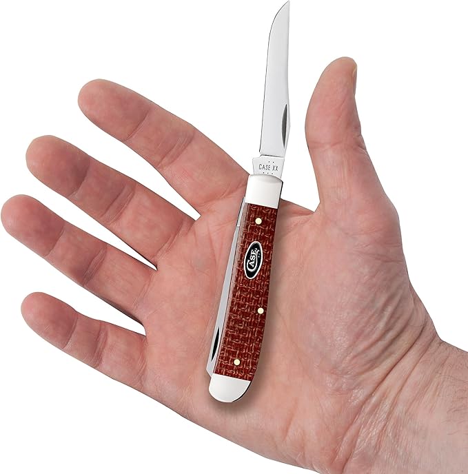 Case XX Pocket Knife MINI TRAPPER - DARK RED BURLAP MICARTA Item #12271-10207 CS - Length Closed: 3 1/2Inches