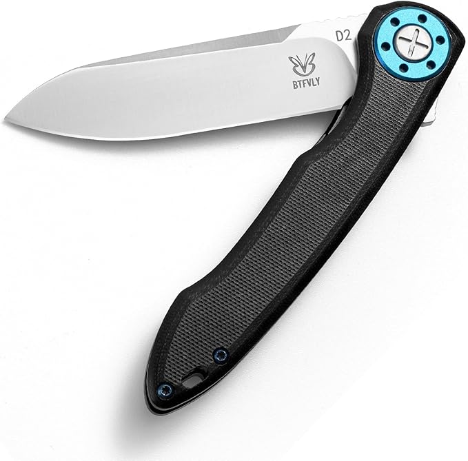 Tactical Folding Knife 7.8in with 3.3 D2 Blade G10 Handle Ambidextrous Silver Camping Survival EDC Pocket Knife with Clip