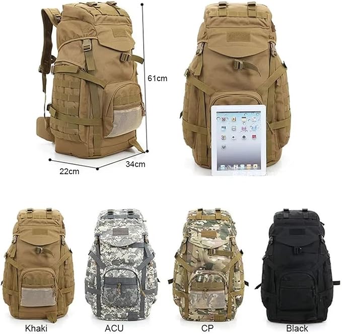 Genérico 60L Men Military Bag Tactical Backpack Climbing Outdoor Compatible for Luggage Camping Travel Rucksack(Khaki)