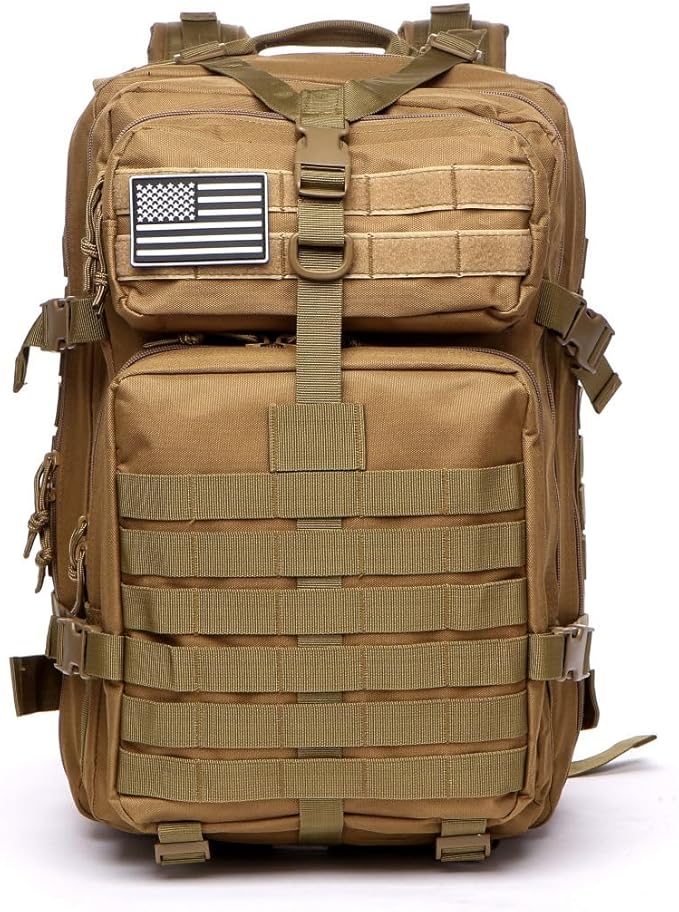 50L Sturdy Nylon Waterproof Fishing Hunting Backpack Outdoor Military Rucksacks Tactical Sports Camping Hiking (Khaki)