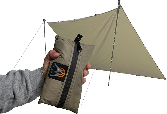 VIAM Outdoors Baldy Tan Tarp: Waterproof Camping Tarp for Hunting Glassing Hammock Rain Fly Ultralight Backpacking Gear Sun Shelter &amp Heavy Duty Outdoor Protection - 1.9oz