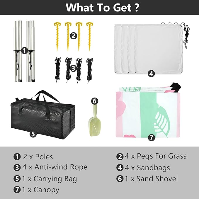 Beach Canopy with Windproof Ropes &amp Sandbags Beach Tent Sun Shade Sun Shelter for Camping Trips Fishing Backyard Fun or Picnics Flowers