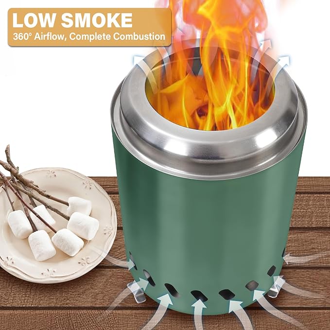 HGD 8.0 x 5.5 Inch Smokeless Firepit Stainless Steel Fire Pits Smokeless Fire Pit for Outside with Carry Bag for Camping Backyard Patio Garden Picnic Green