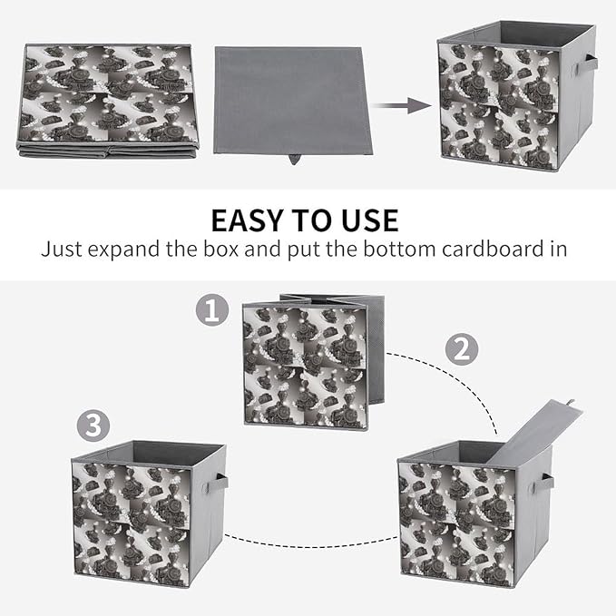 Collapsible Cube Storage Organizer with Handles Train Foldable Fabric Bin for Shelves Perfect for Closet Bathroom Kids' Room &amp Nursery