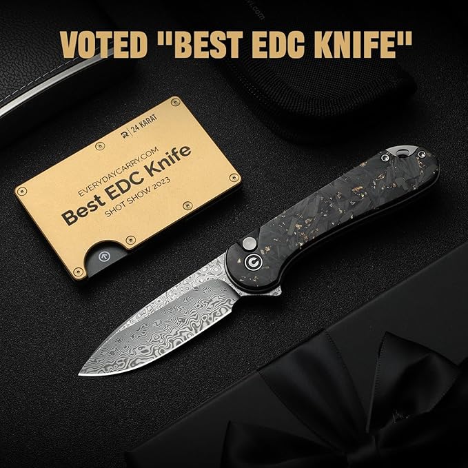 CIVIVI Elementum II Pocket Folding Knife 2.96 Damascus Blade Knife with Deep Carry Pocket Clip for EDC Camping Hiking Hunting C18062P-10