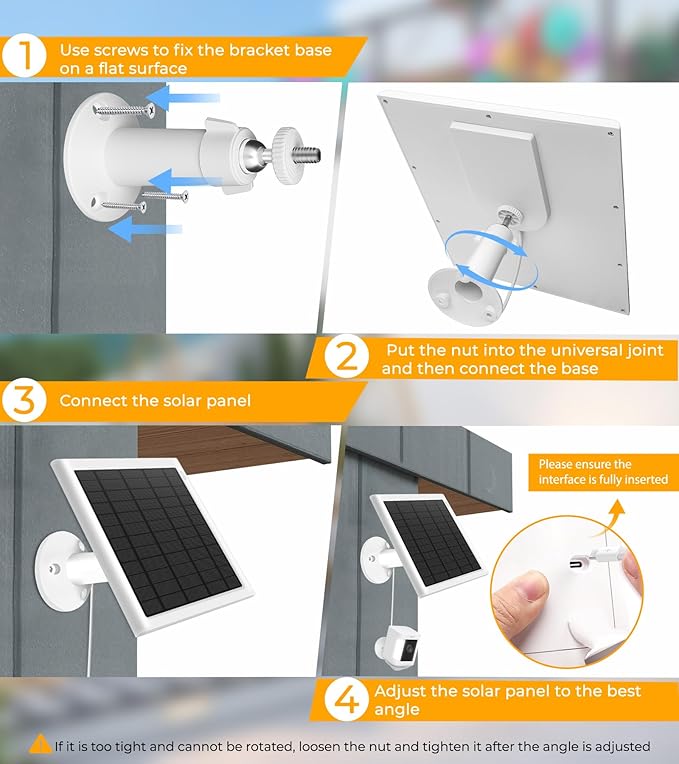 8W Solar Panel for Ring Camera Solar Panel Charger Compatible with Ring Stick Up Cam/Pro Battery Spotlight Cam/Pro/Plus Battery Includes Barrel Plug to USB-C Adapter IP65 Waterproof 10ft Cable