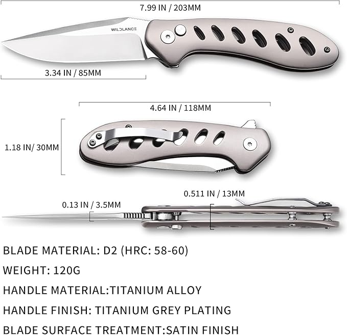 Small EDC Pocket Knife for Men &amp Women - 3 Drop Point D2 Blade Titanium Handle with Button Lock &amp Pocket Clip | Small Slim Cool Folding Knife for Daily Carry Camping Hiking &amp Outdoor Us