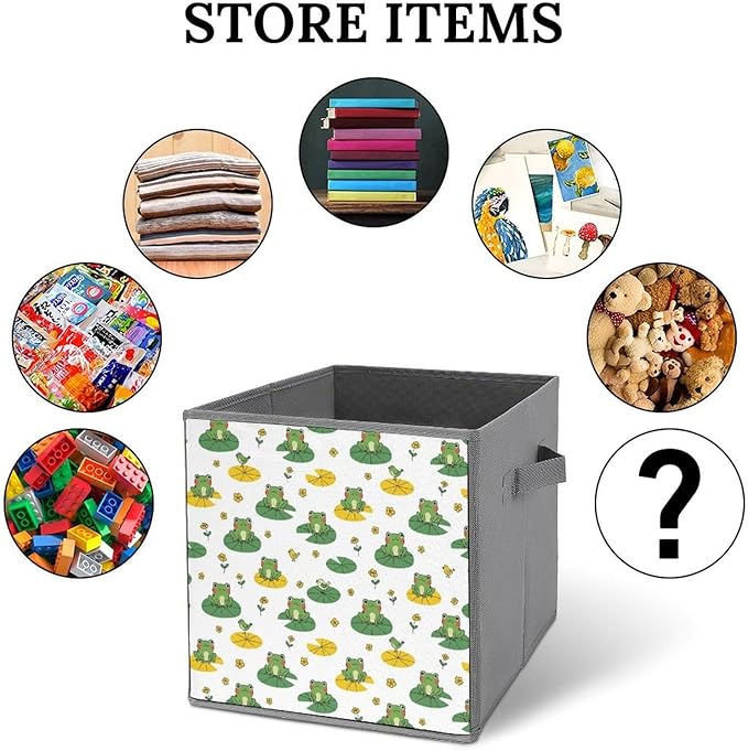 Foldable Storage Bins with Handles Cute Frogs Sturdy Collapsible Cube Box for Organizing Blankets Towels Toys Ideal for Home &amp Closet Use