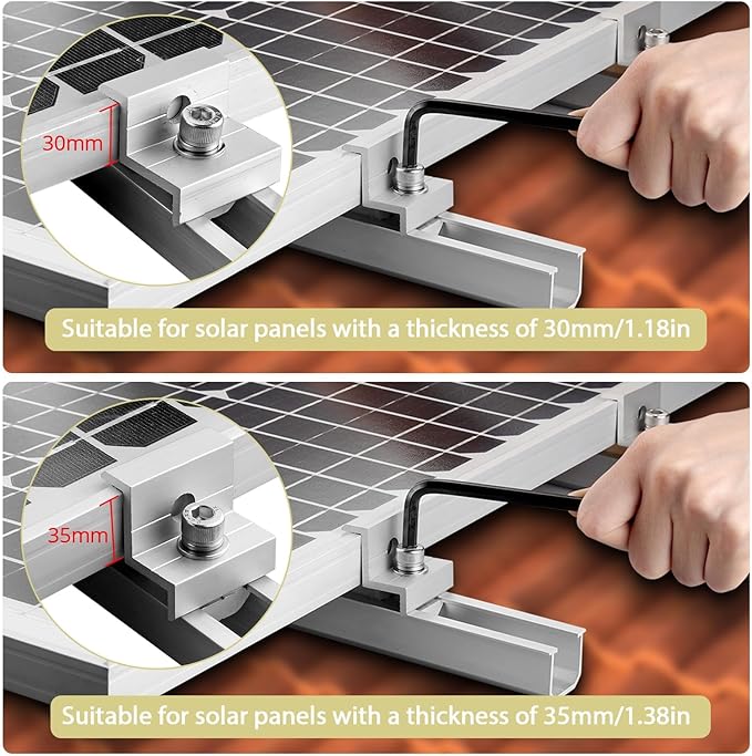 Anbte Solar Panel Bracket Kit 6 Pcs 7.87 in Aluminium Solar Panel Mounting Rail 30mm/35mm Solar Panel End Clamps Solar Panel Brackets for Metal Roof Tin Roof Flat Roof Sheet Roof RV Silver