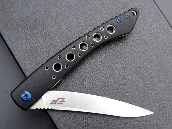 Eafengrow EF943 EDC Folding Knife D2 Steel Blade G10 Handle Flipper Knifes with Pocket Clip for Camping Hiking Survival Outdoor(black)