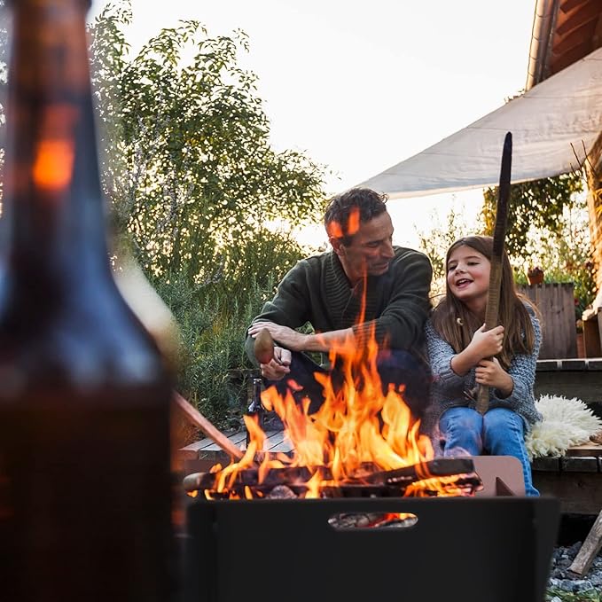 18 inch Fire Pit Outdoor Portable Firepit with BBQ Tray Detachable Camping Steel Fire Pits for Backyard Patio Picnic Bonfire Garden (Black-Small)