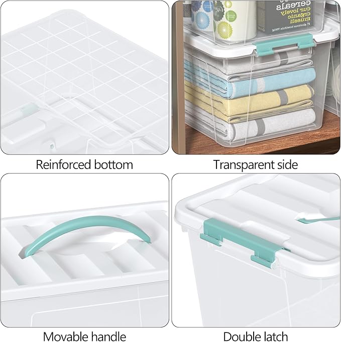 Zopnny 14 Quart Plastic Lidded Storage Bin with Handle Clear Latching Box with White Lid 6 Packs