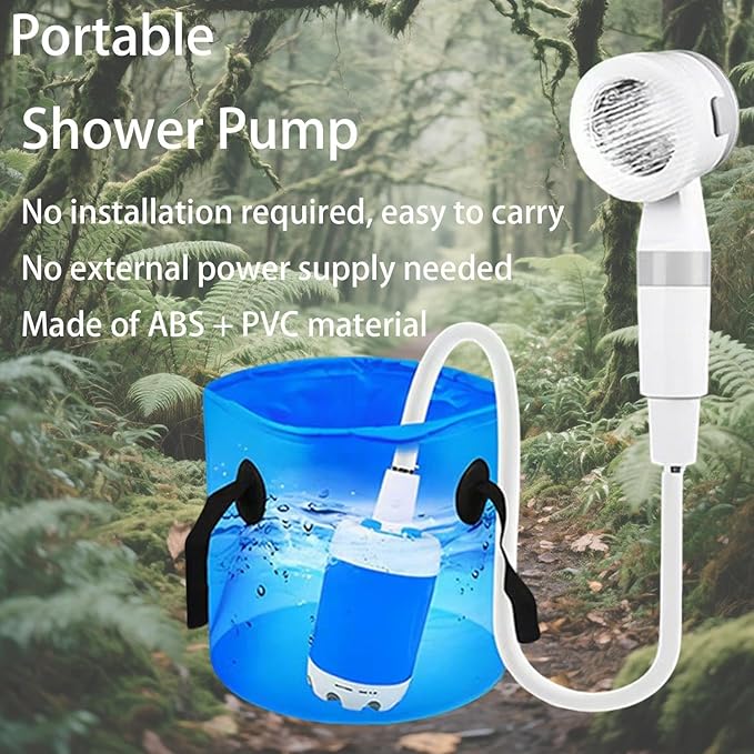 Portable Camping Shower Pump Kit USB Rechargeable 2 Modes Multifunctional Bracket Storage Bag for House Hiking Beach Outdoor