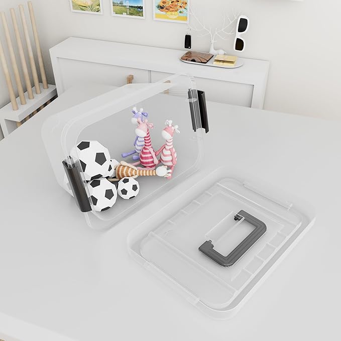 Cetomo Lidded Storage Bin Tote Organizing Container with Handle and Buckles Stackable Plastic Clear 6.8Qt Pack of 12