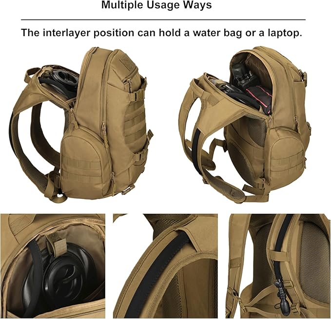 Tactical Travel Backpack Large Military Tactical Assault Pack 3 Day Heavy Duty Camping Rucksack 45L Hiking Bags (Khaki)