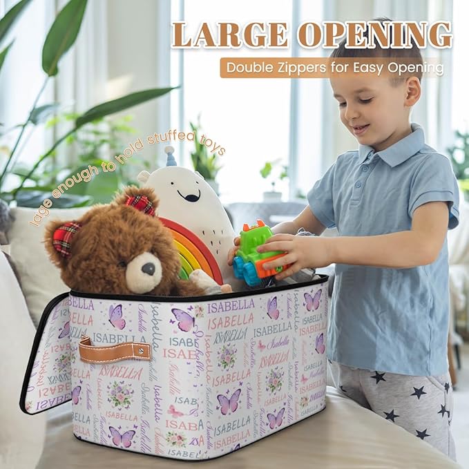Custom Storage Bins with Zipper Lid Personalized Butterfly Flower Fabric Lidded Storage Baskets Boxes Foldable Cubes Clothes Organizer Container