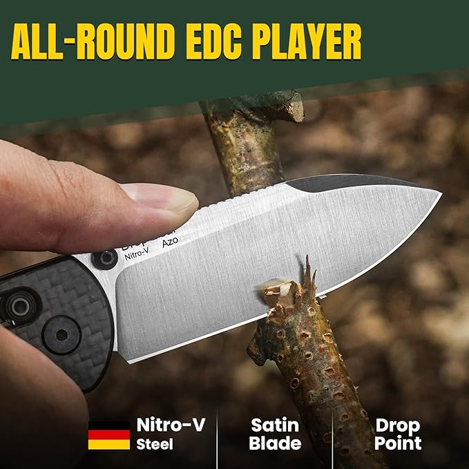 Kizer Drop Bear EDC Pocket Knife 2.97” Nitro-V Steel Blade G10 Carbon Fiber Handle Folding Knife with Thumb Stud Opener Lightweight Clutch Lock Camping Hunting Knife for Men Women Gift V3619A3