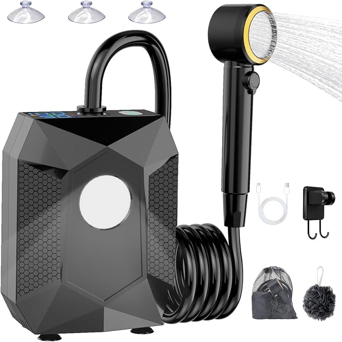 Upgraded Camping Light Portable Shower 5 Pressure Levels Rechargeable Camping Shower Pump with 20L Foldable Bucket &amp Intelligent LED Display 6000mAh Outdoor Shower for Camping Hiking Travel Ca
