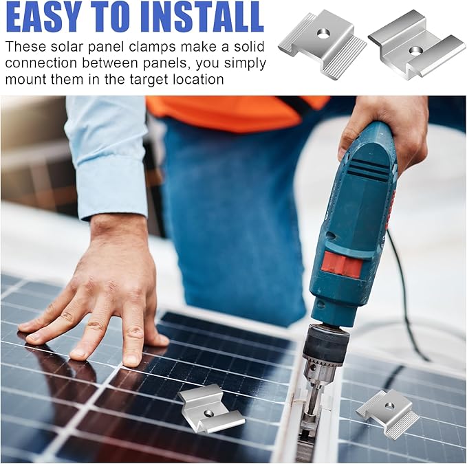 42 Pack Solar Panel Mid Clamps Solar Panel Clamps Bulk Solar Panel Bracket Aluminium Mounting Accessories for Solar Panel Mounting for Tin Roof Flat Roof Sheet Roof Silver