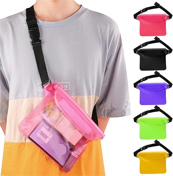 Waterproof Dry Bag Waterproof Swimming Bag Underwater Mobile Phone Bags Ski Drift Diving Shoulder Waist Pack 3 Layer Transparent Dry Protection Bag for SwimmingBoating(White1)