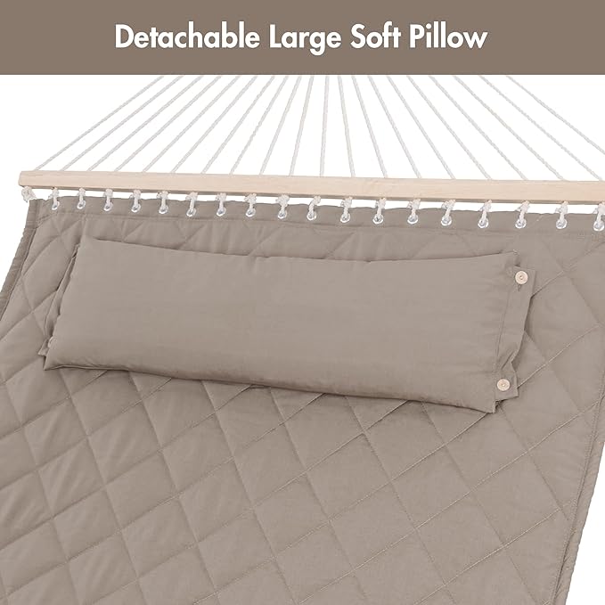 ANOW 2 Person Hammock with 12FT Stand Heavy Duty Hammock with Stand for Outdoors 450 LBS Weight Capacity Light Brown