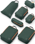 Large Compression Packing Cubes for Travel-Packing Cube Luggage Organizers 7 Piece Set for Checked Luggage-Ultralight Expandable/Compression Bags by TRIPPED Travel Gear (Green and Brown)