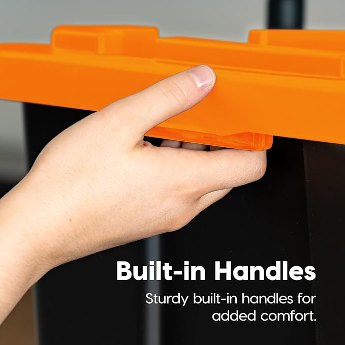 IRIS USA 3-Pack 27 Gallon Storage Bins with Lids |Made in USA| Heavy Duty Plastic Tote Containers for Truckbed Tool Box Organization Large - Orange
