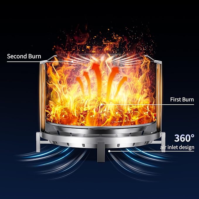 27 inch Stainless Steel Smokeless Fire Pit Outdoor Smokeless Firepit Wood Burning Fire Pits for Camping Bonfire Low Smoke Firepit for Outside (Vertical Hole)