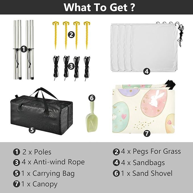 Beach Canopy with Windproof Ropes &amp Sandbags Beach Tent Sun Shade Sun Shelter for Camping Trips Fishing Backyard Fun or Picnics Easter Egg