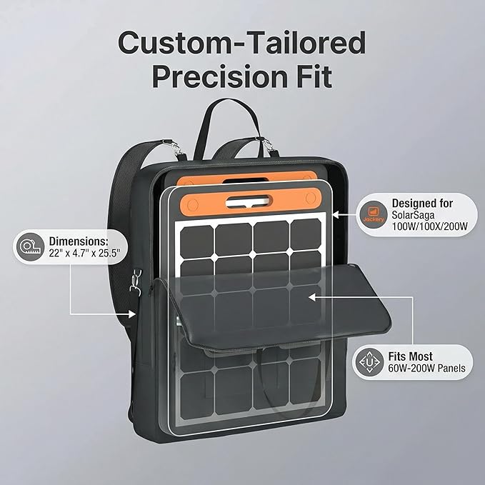Solar Panel Storage Bag with Deepened Opening Compatible with Jackery SolarSaga 100W/100X/200W Featuring Pull-Tab Zipper and Multiple Accessory Compartments Solar Panel Travel Storage Case
